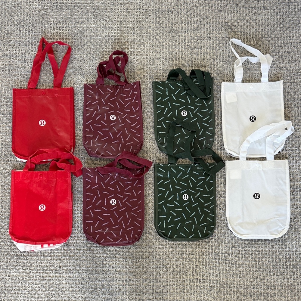Set of 8- Lululemon reusable Tote Bag bundle Red, Burgundy, Green, White